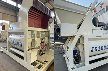 JS1000 concrete mixer belt loading pneumatic door opening and hopper loading hyd