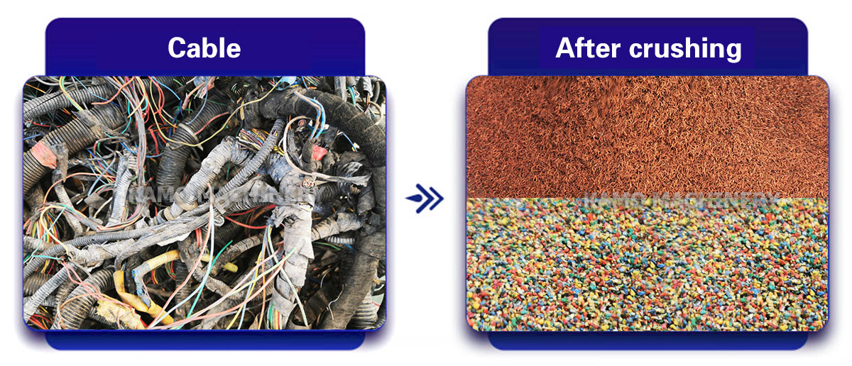 Before and after cable crushing